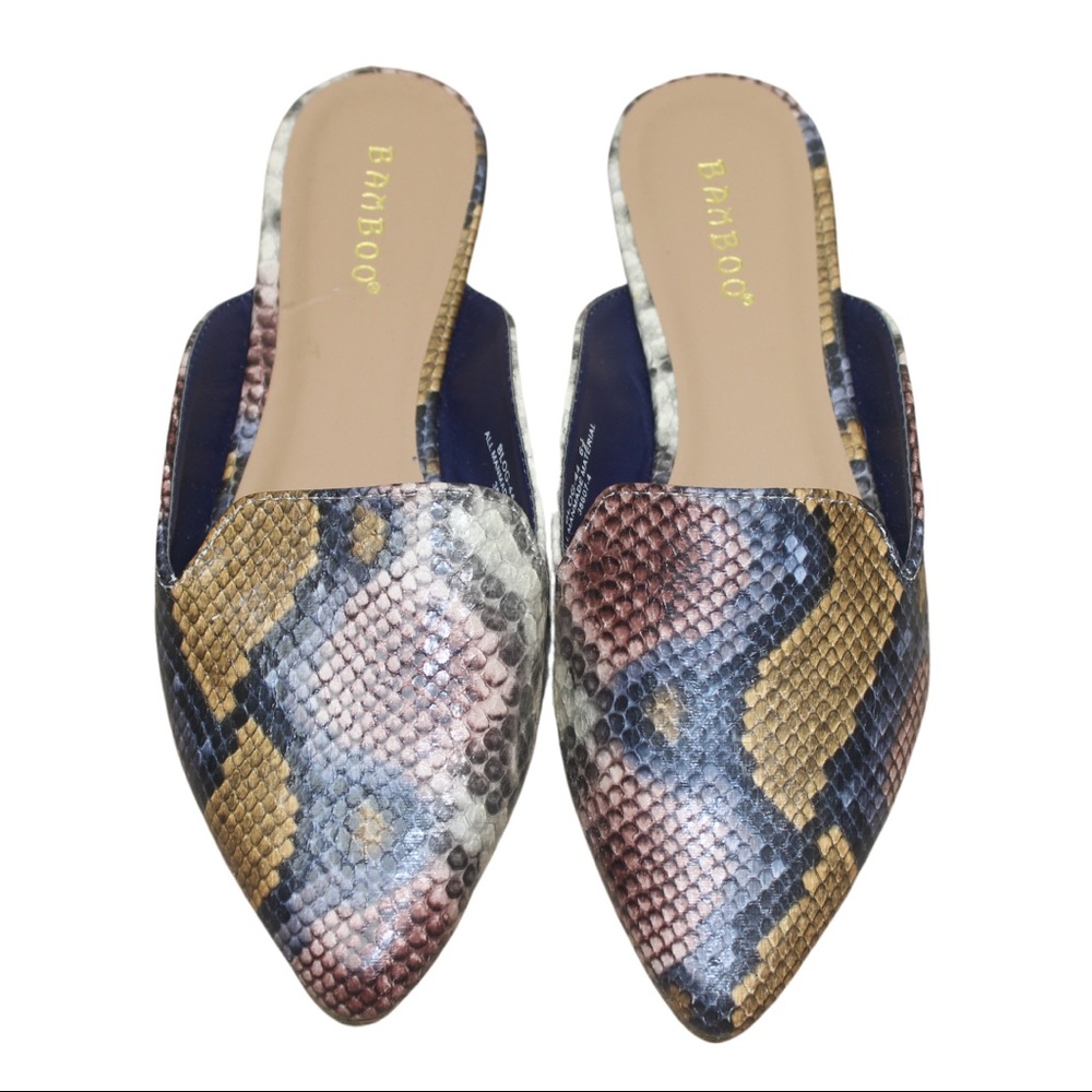 Bamboo Pointed Toe Snake Print Flats - image 1